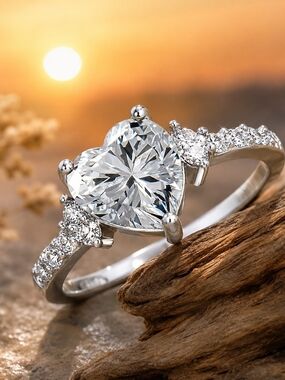 Heart-Cut White Solitaire Accent Ring - Women Jewelry